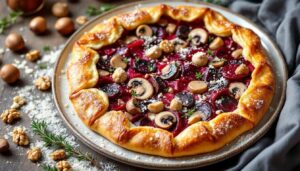 Galette di barbabietola con funghi, castagne e ripieno