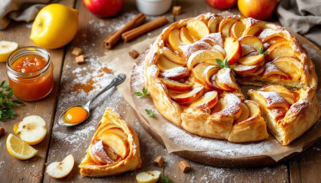 Torta di sfoglia con confettura e mele, facile, veloce e d'effetto.