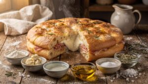 Focaccia ripiena per Pasquetta, con prosciutto e mozzarella si prepara la sera prima